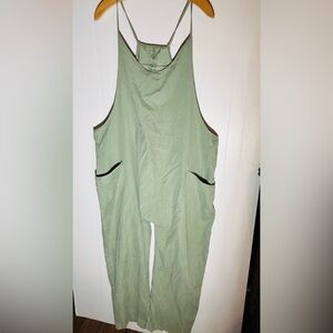 Sage Green Linen-Style Apron Jumpsuit | Pocketed Minimalist Overalls